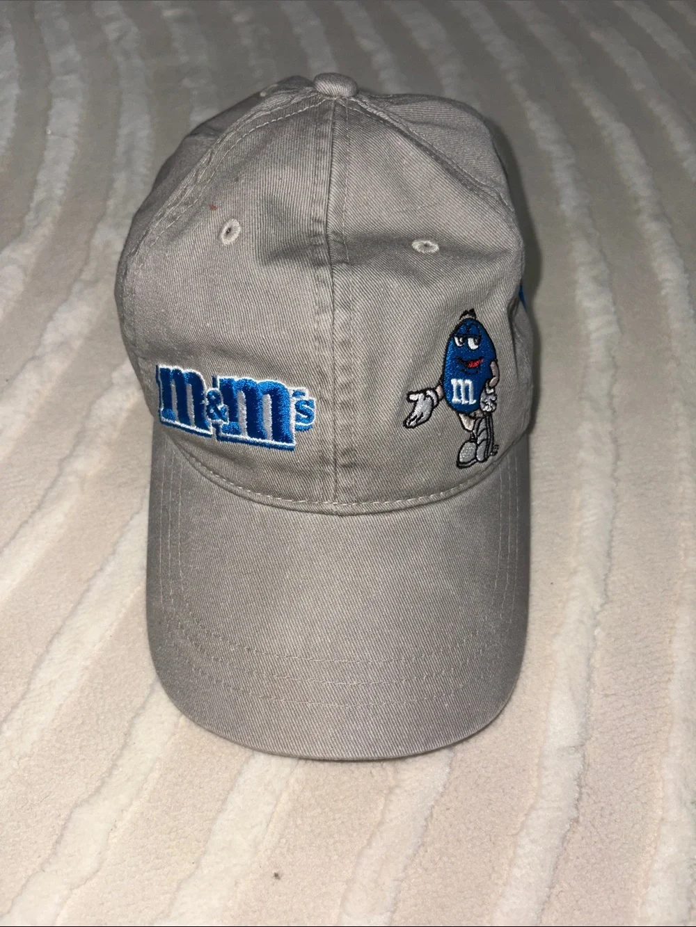 M&M'S Gray Baseball Cap with Blue M&M Character Embroidery
